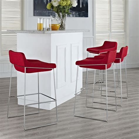 set of 4 red bar stools